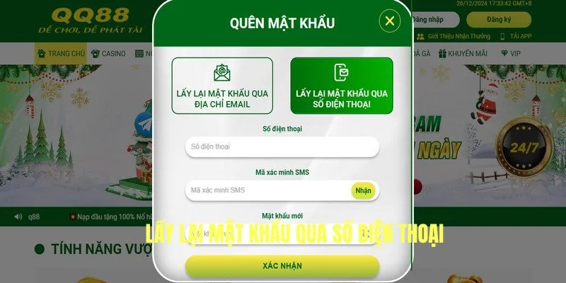 Khắc phục quên mật khẩu QQ88 qua số di động